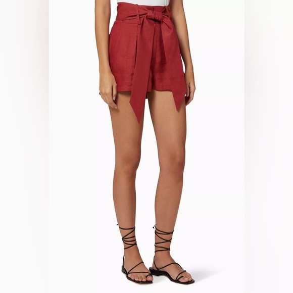 BONDI BORN Pants - BONDI BORN High Waist Red Tie-Front Shorts